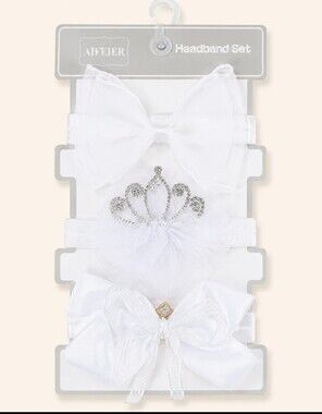 White Baby Headband Set with Bow and Tiara Accent